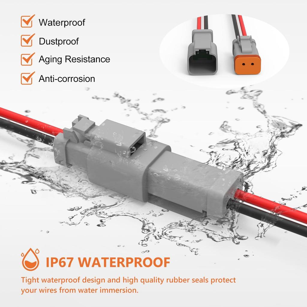Deutsch DT 2 Pin Connector 5 Sets - 2 Way DT Automotive Waterproof Male Female Plug Wiring Harness For Car, Truck, Boats, LED Work Light, 16 AWG. (5
