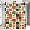 Vintage Whimsical Grid Pattern Throw Blanket with Teddy Bear, Mushroom & Woodland Motifs, Cozy Decorative Cover with Multiple Sp