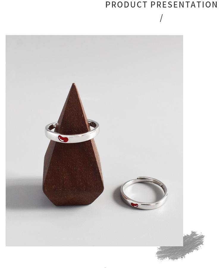 S925 Sterlingové stříbro Akáciové fazole Nastavitelné prsteny pro páry pro muže a ženy - Nadčasový design červených fazolí
