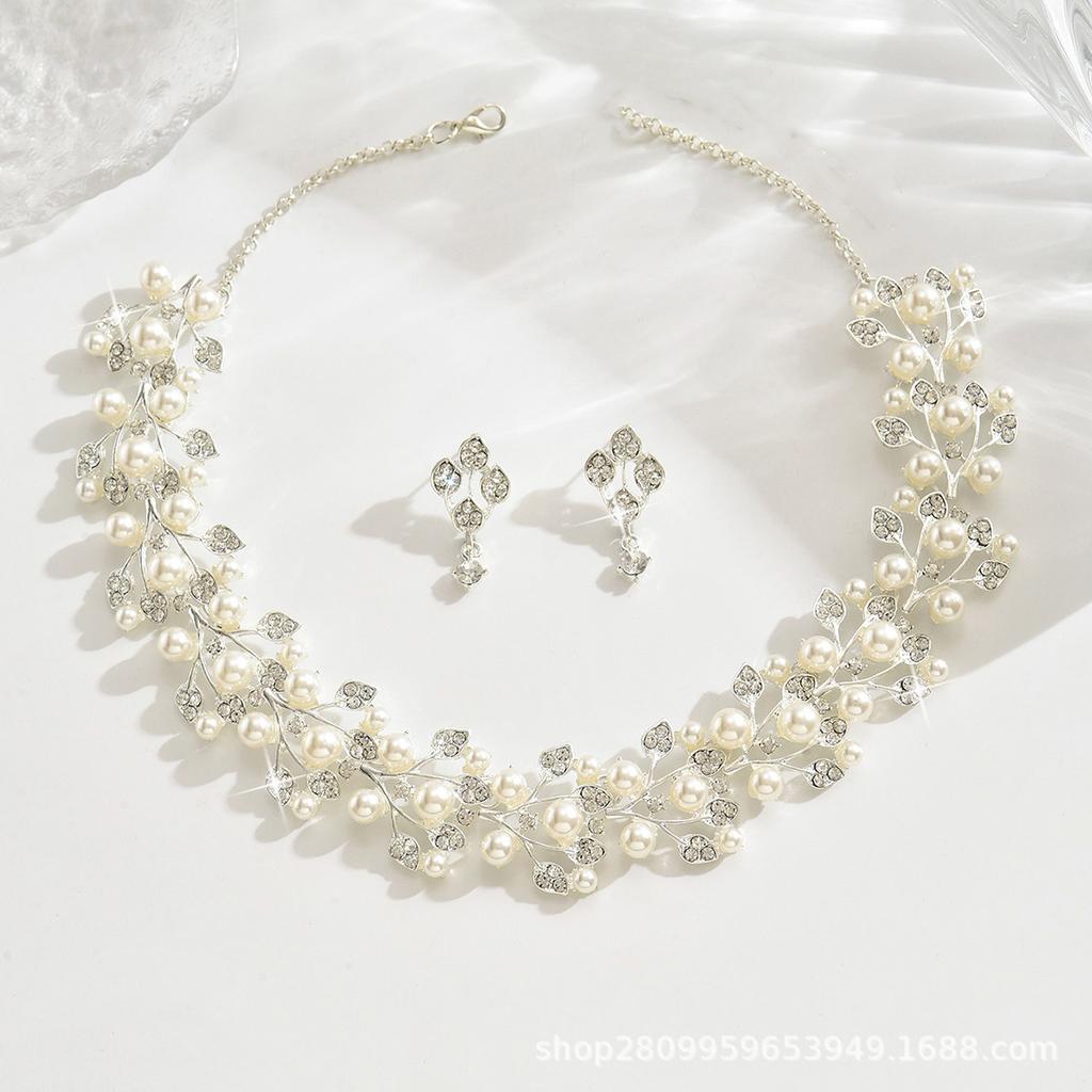 Dress Jewelry Direct Sales Necklace Earrings Two-piece Set Flower Bride Retro High-end Design Set