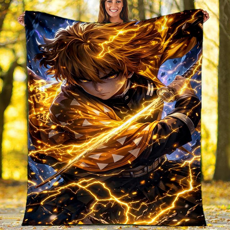 1pc Agatsuma Zenitsu (5) Theme Blanket - Digital Print, Polyester, Cozy for All Seasons, Perfect for Outdoor, and Travel