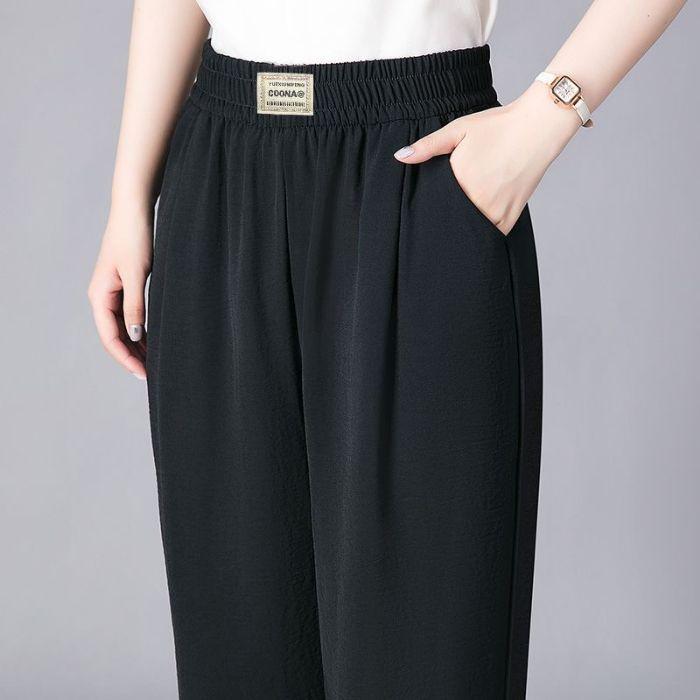 

Летние эластичные брюки с высокой посадкой для женщин среднего и пожилого возраста - Прямые, Повседневные, Свободного кроя, Большого размера XL