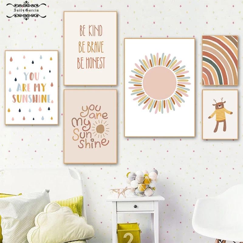 Nursery Wall Umělecká reprodukce Plakát s alpakou Rainbow Painting Sunshine Prints Dětské Boho Plakáty Nordic Wall Pictures for Baby Room Decor