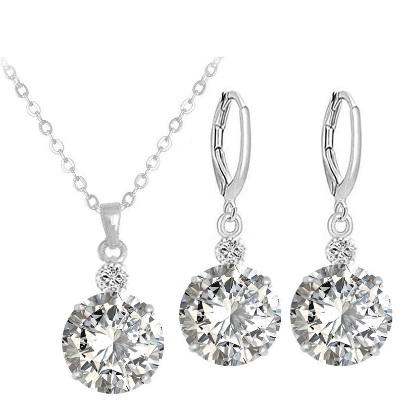 18 Colors Brilliant Shiny Rhinestone Pendant Necklace Earrings Pretty