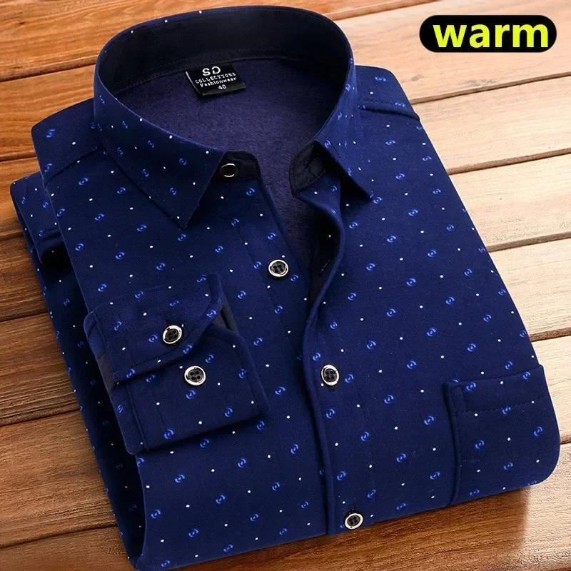 Autunno Inverno 2026 Camicie Casual a Quadri da Uomo Camicie Base Calde per Ufficio Maglie a Manica Lunga in Pile per Uomo Top