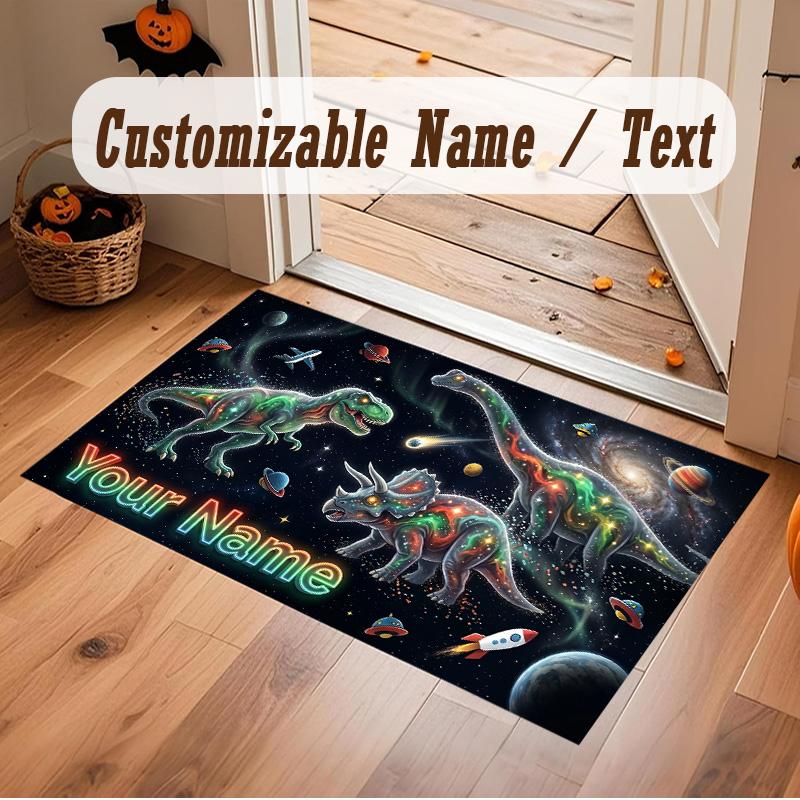 Dinosaur Theme Soft Crystal Velvet Rug Custom Name & Text Print Non Slip Floor Rug for Bedroom Living Room