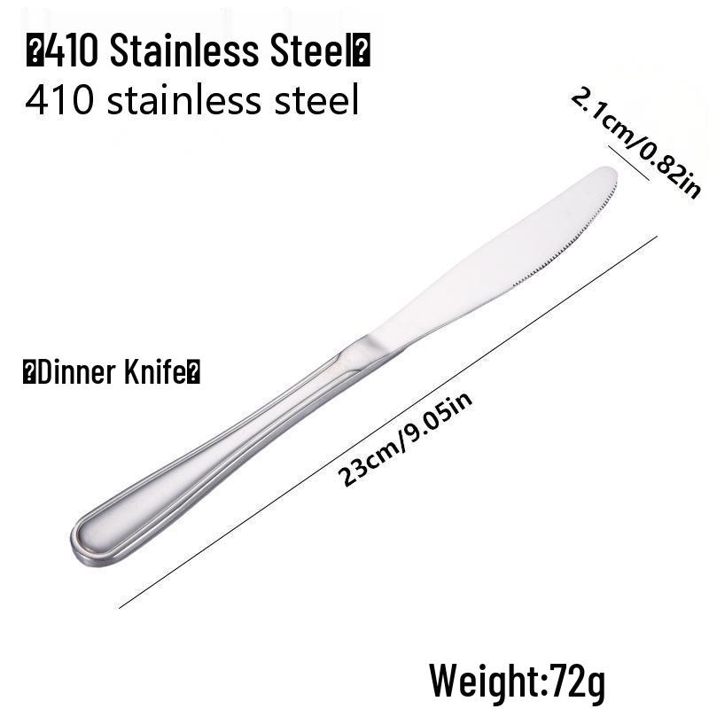 410 Stainless Steel Four-Piece Cutlery Set: Knife, Fork, Spoon - Single/Double Line for Home or Hotel Dining