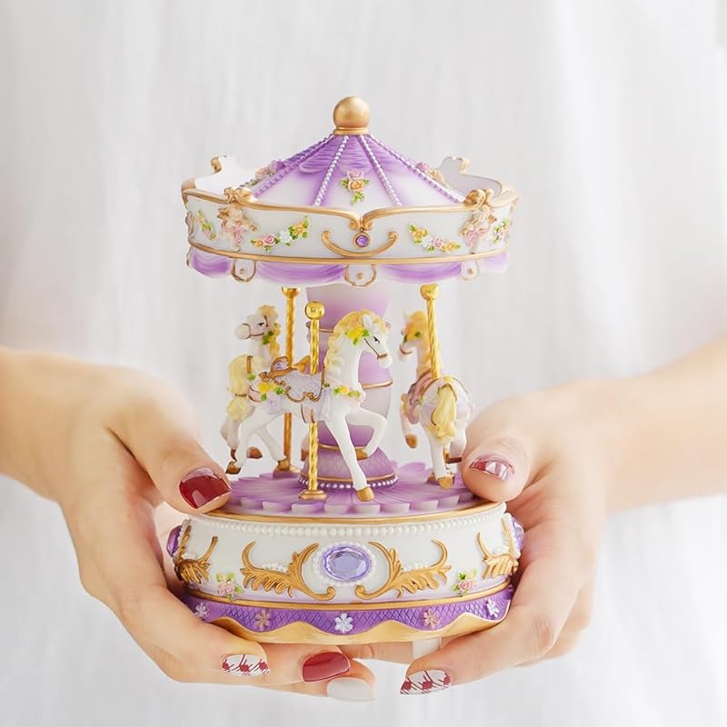 ЛЮБОВЬ К ТЕБЕ Подарочная Упаковка Музыкальная Шкатулка Карусель Лошадка Цветные Огни Единорог Музыкальная Карусель для Девочек Женщин Детей Младшей Сестры Дочери Мамы фиолетовый