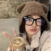 Korean Style Winter Warm Plush Hat for Women Cute Pea Bear Ear Knitted Hat Windproof Earmuffs Outdoor Travel Shopping Cold Hat