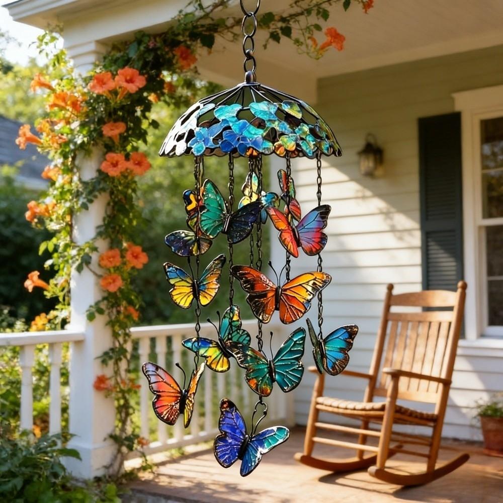 Creative Butterfly Wind Chimes 2D Flat Exquisite Butterfly Hanging Ornaments Advanced Texture Colorful Garden Pendant