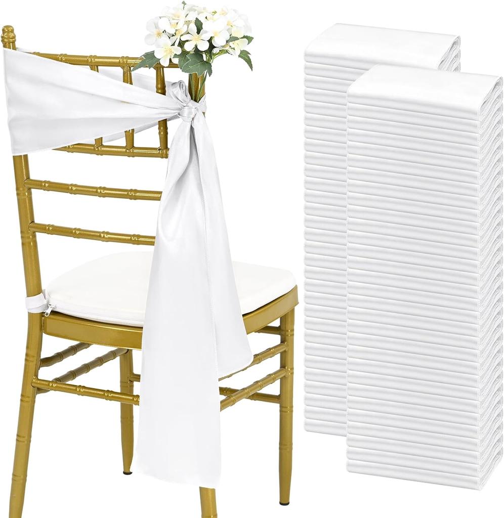 30 PCS 17x275cm White Luxury Satin Chair Sashes Bows Universal Chair Cover for Wedding Reception Restaurant Event Decoration