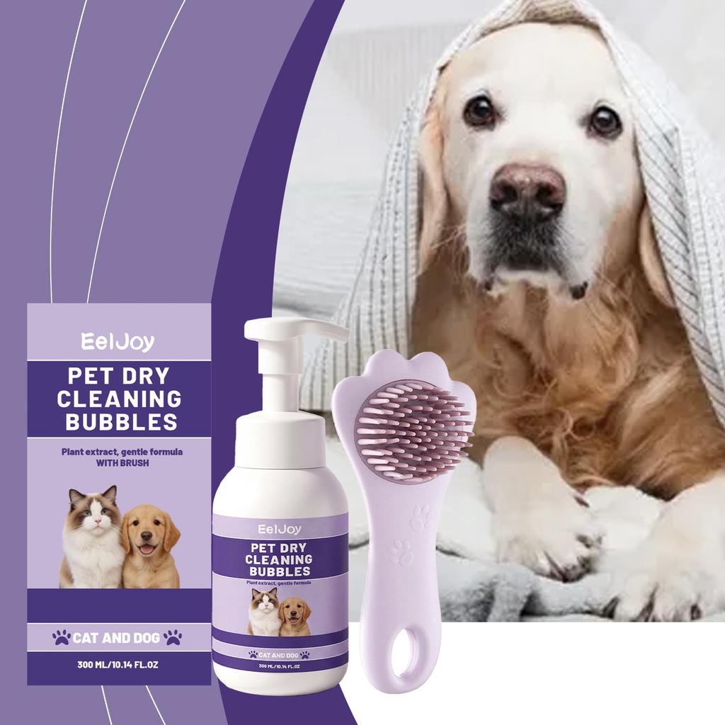 EELJOY pet no-wash shampoo with brush, general purpose for cats and dogs, cleans and odor-free hair, smoothes, refreshes, protects and dries easily