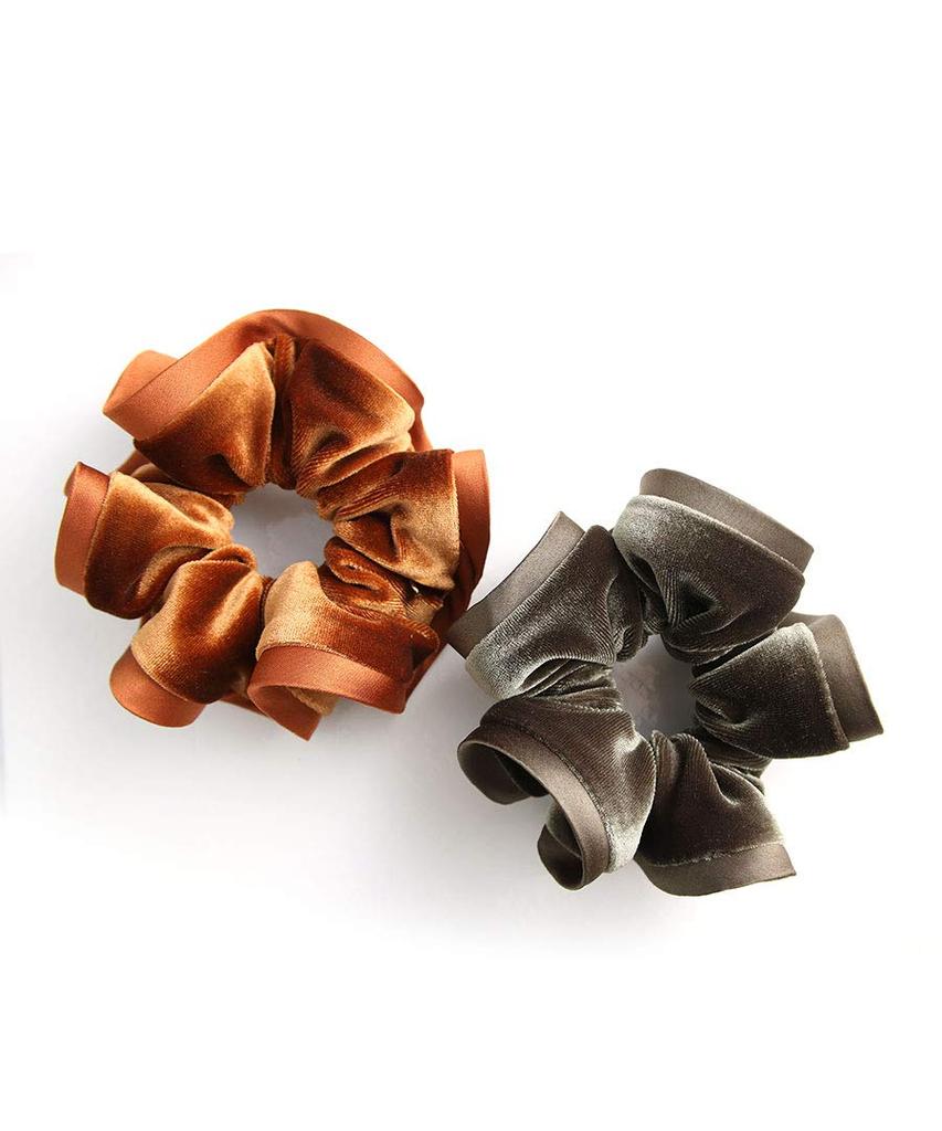 VINGTAINE Velvet Voluminous Frill Elegant and Sophisticated Hair Accessory for Scrunchie, Women's Fall/Winter, HS-130-BR