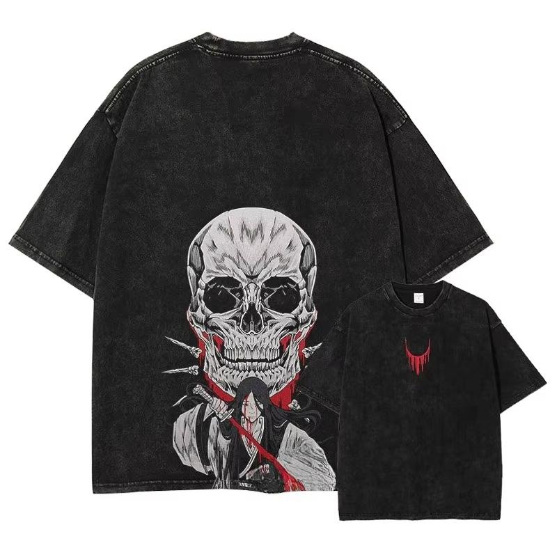 Anime Bleach Vintage Washed TShirt Zaraki Kenpachi summer Harajuku Ichigo Rukia Tee Man Cotton Short Sleeved top XL