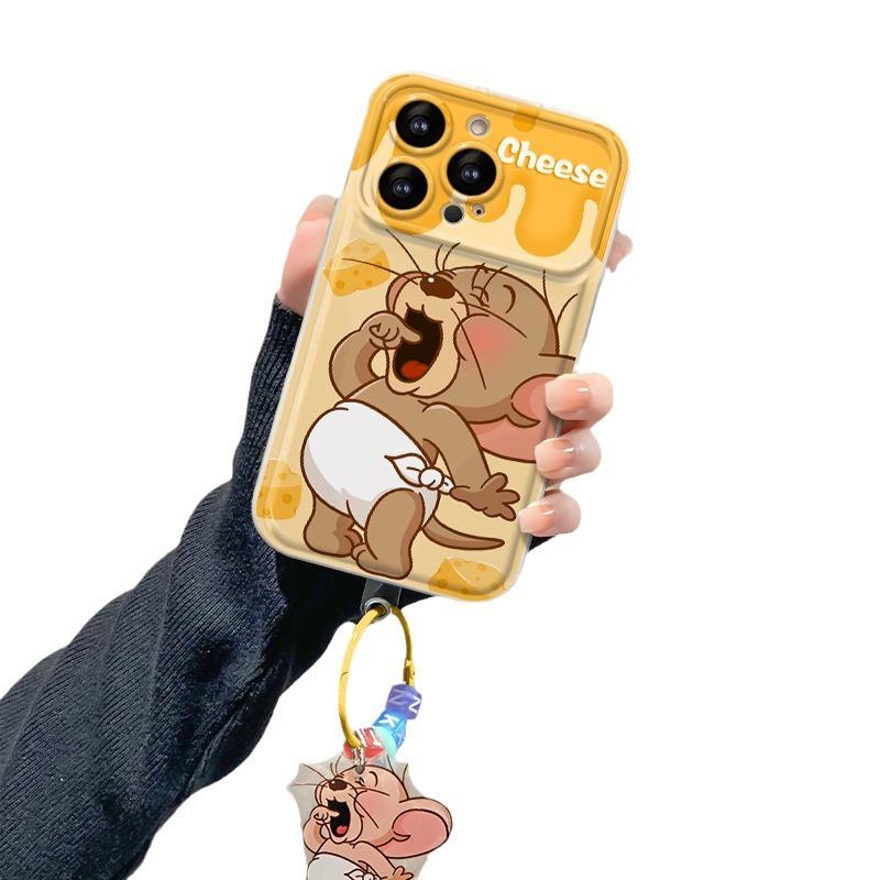 Applicable to Apple 15 mobile phone case iPhone13/14promax cute mouse pendant 11/12 flip mirror xs