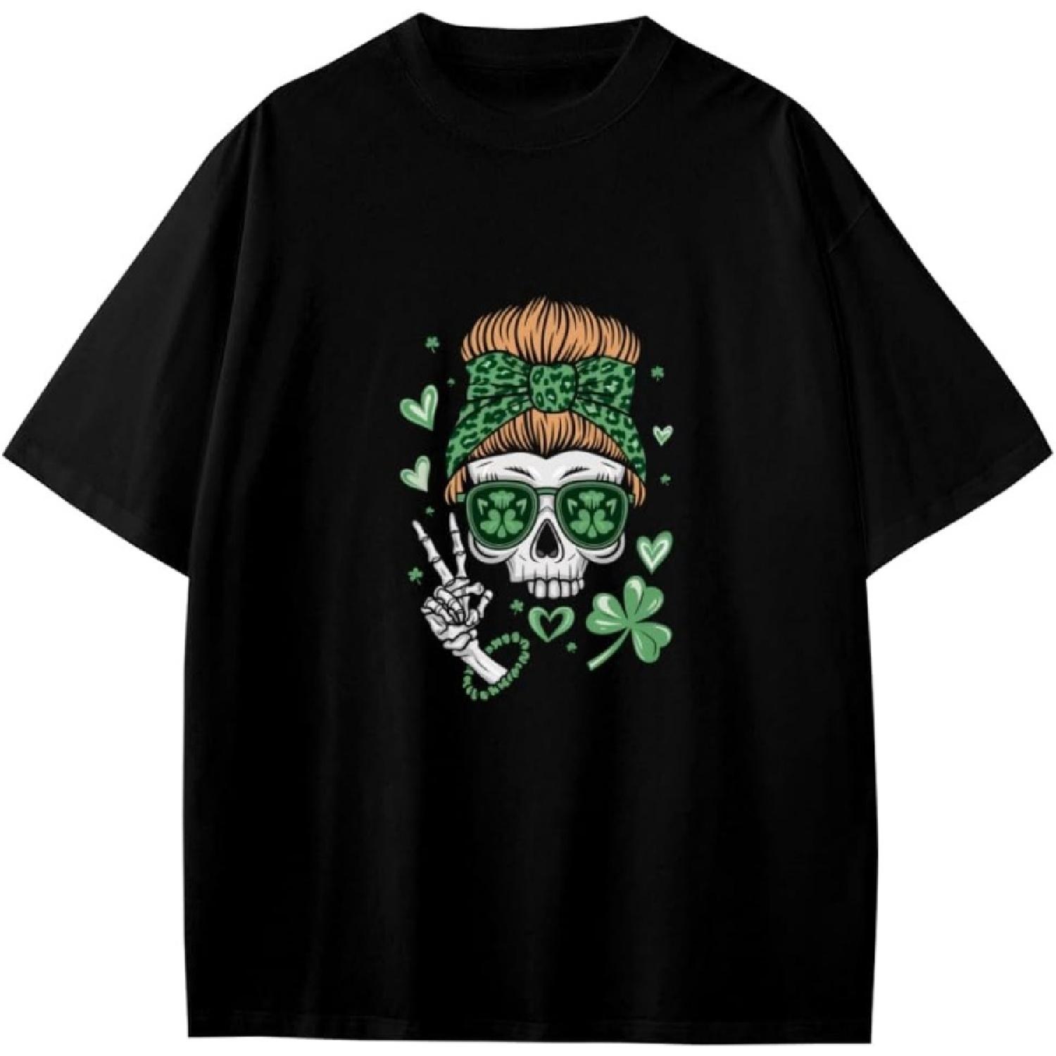 День Святого Патрика Череп Девушка Смешной Аниме Подарок Подростки Мальчики Девочки Футболка S