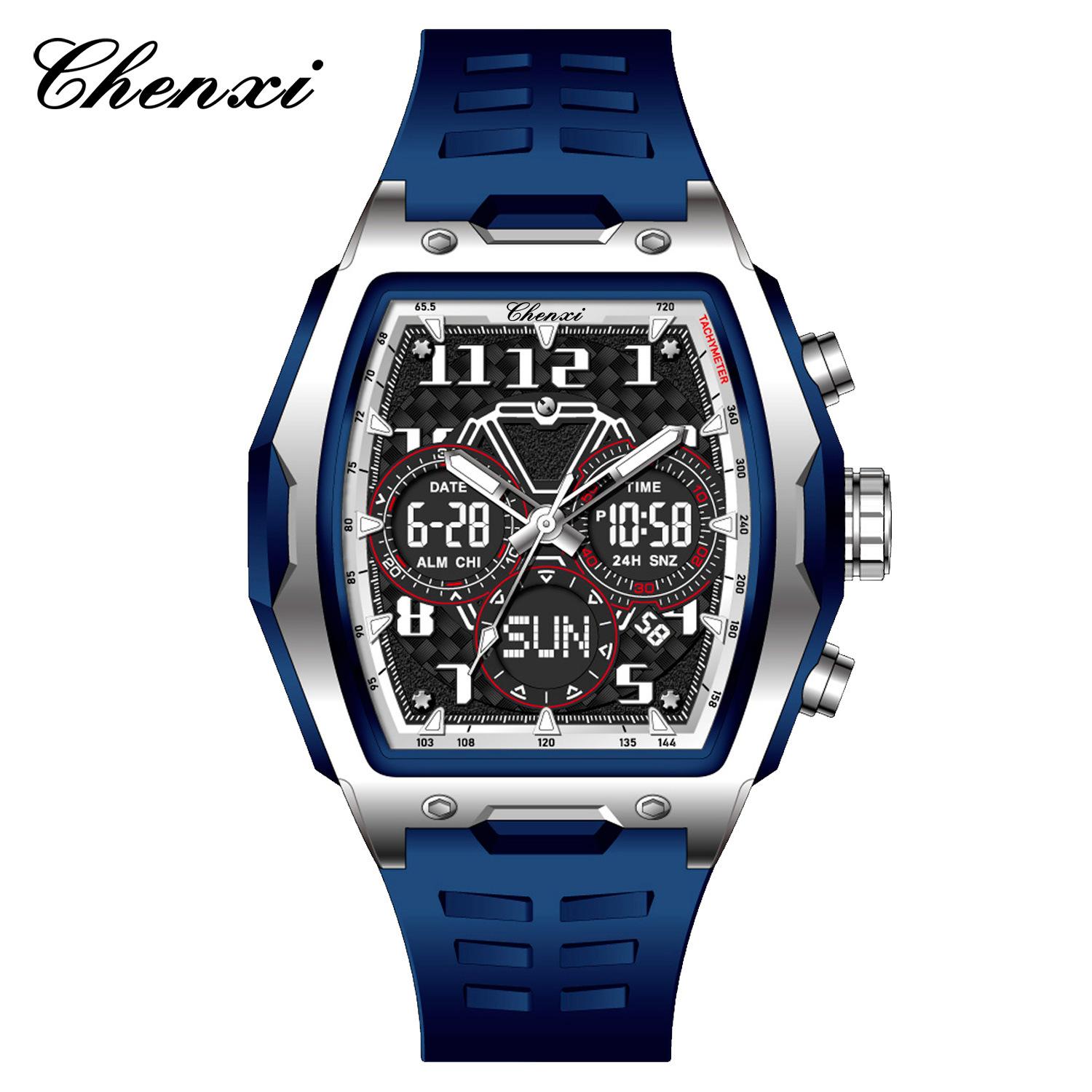 Chenxi Watch Barrel-Shaped Men S Double Display Watch Sports Waterproof Large Dial Multi-Function Electronic Watch Men S Watch