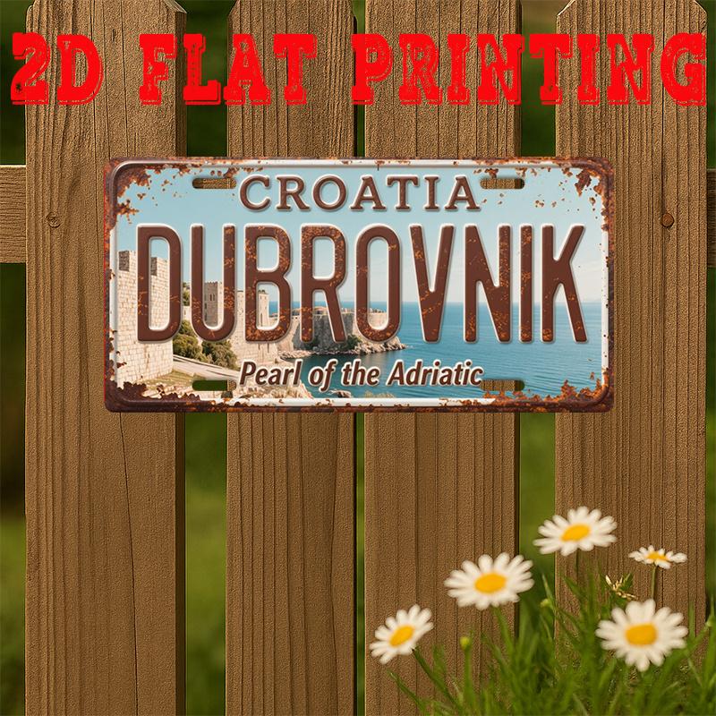 Mfoever Tin Sign HD Aluminum Metal Sign Dubrovnik Croatia Pearl of the Adriatic Vintage License Plate Style Wall Decor Retro Coastal City Fortr
