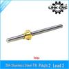 304 Stainless Steel T16 Lead Screw for Lathe Automation, 2mm Pitch & Lead