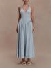 European & American Women's Halter Slim V-Neck Pleated Backless Dress