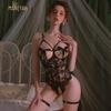 Man Yan Sensual Lace Crotchless Bodysuit with Bowknot - Women's Sexy See-through Cutout Lingerie