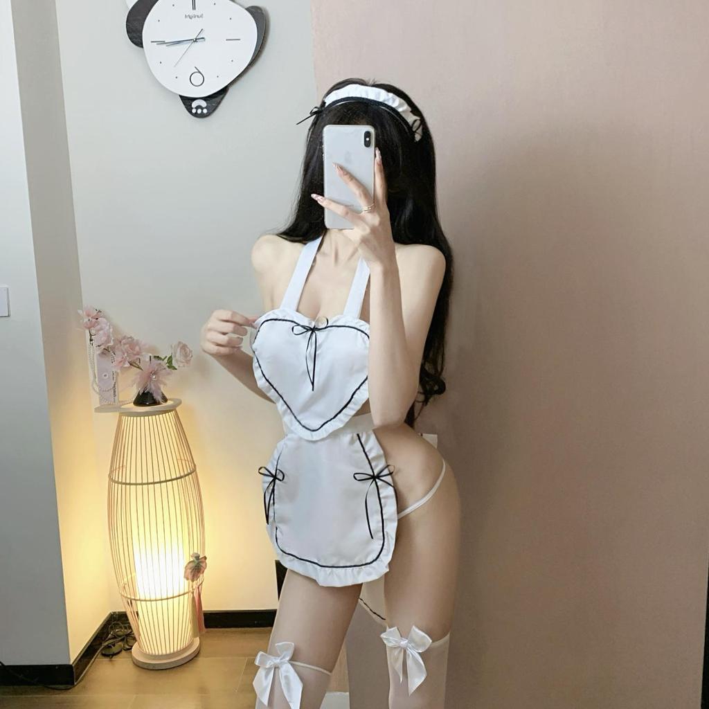 Mei Chu Sexy Heart Maid Lace-Up Apron Lingerie Set