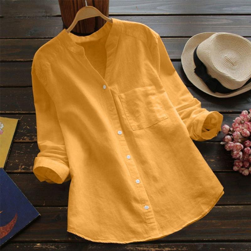 IHUASU Women's Fashion Casual Solid Color Print Long Sleeve V Neck Blouses & Shirts Unique design