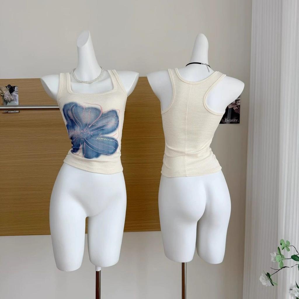 Blumenweste für Damen Design T-Shirts Ärmellose Träger-Tanktops Mädchen Y2K T-Shirts