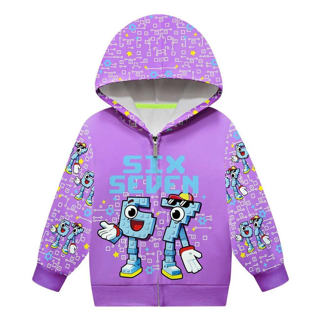 Girls Steal a Brainrot 67 Printed Casual Hooded Zipper Long Sleeves Jacket Coat
