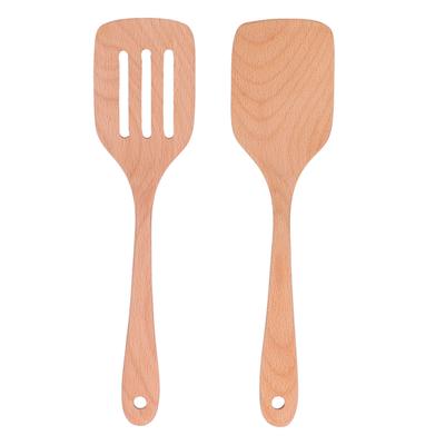 2Pcs Kitchen Turner Spatula Set Wooden Environmentally Friendly High Temperature Resistant Non
