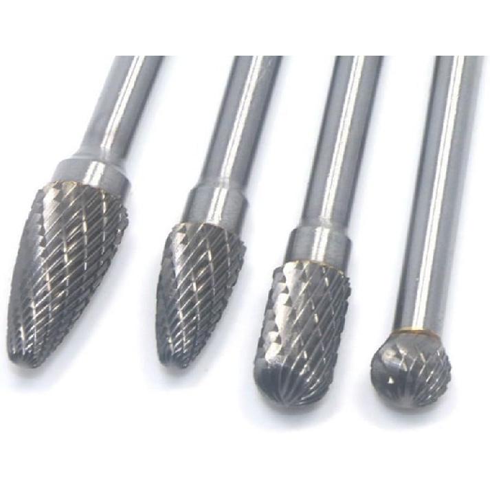 4Pcs Carbide Rotary Burr Set, 6-Inch Long Rotating Burr Tools Kit with 6mm Shank for Woodworking Drilling Carving Engraving