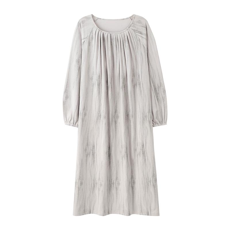 Caini Damska bawełniana koszula nocna z długim rękawem i wkładką na biust - Bardzo długa, luźny krój na wiosnę i jesień