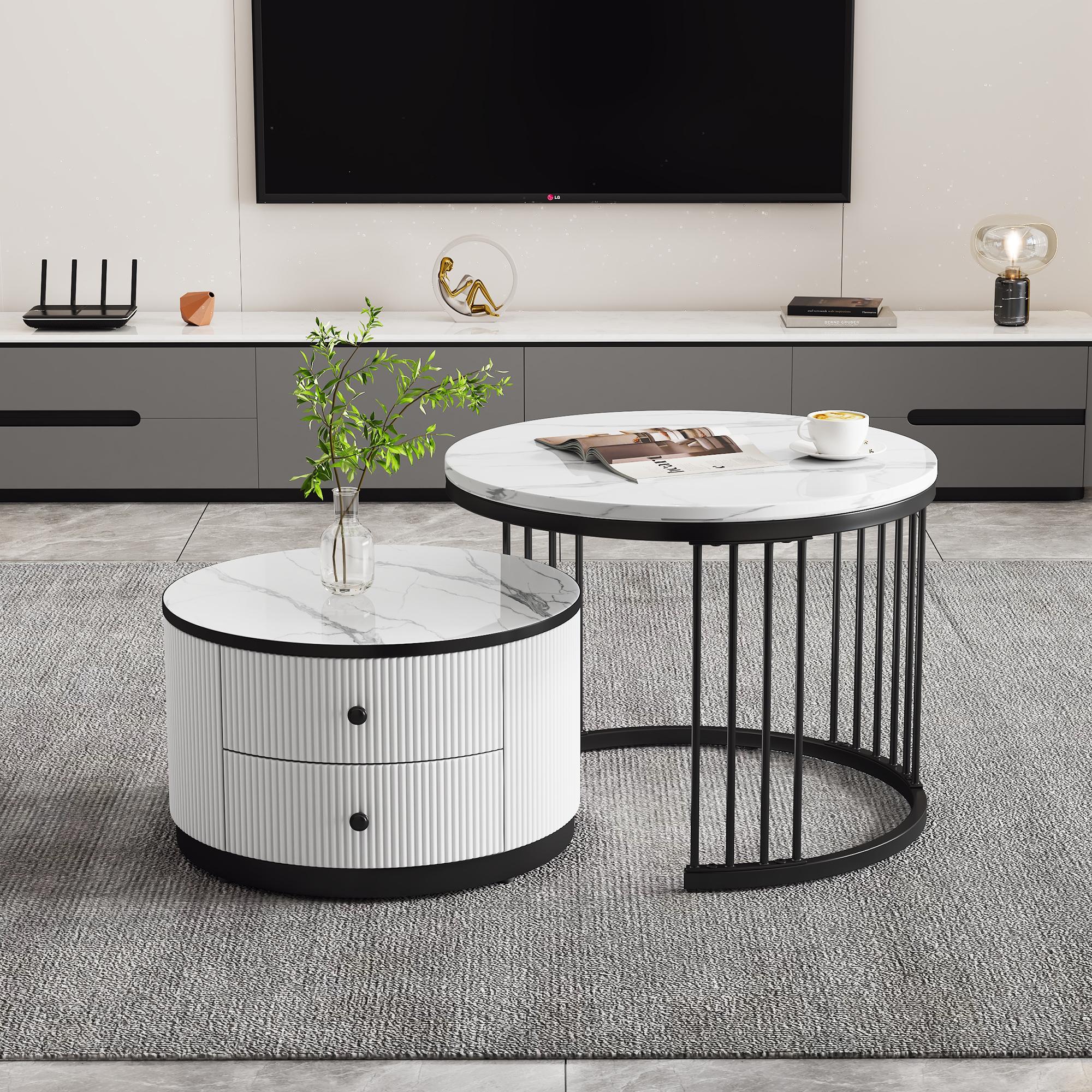 Elegants 2 daļu balts kafijas galdiņu