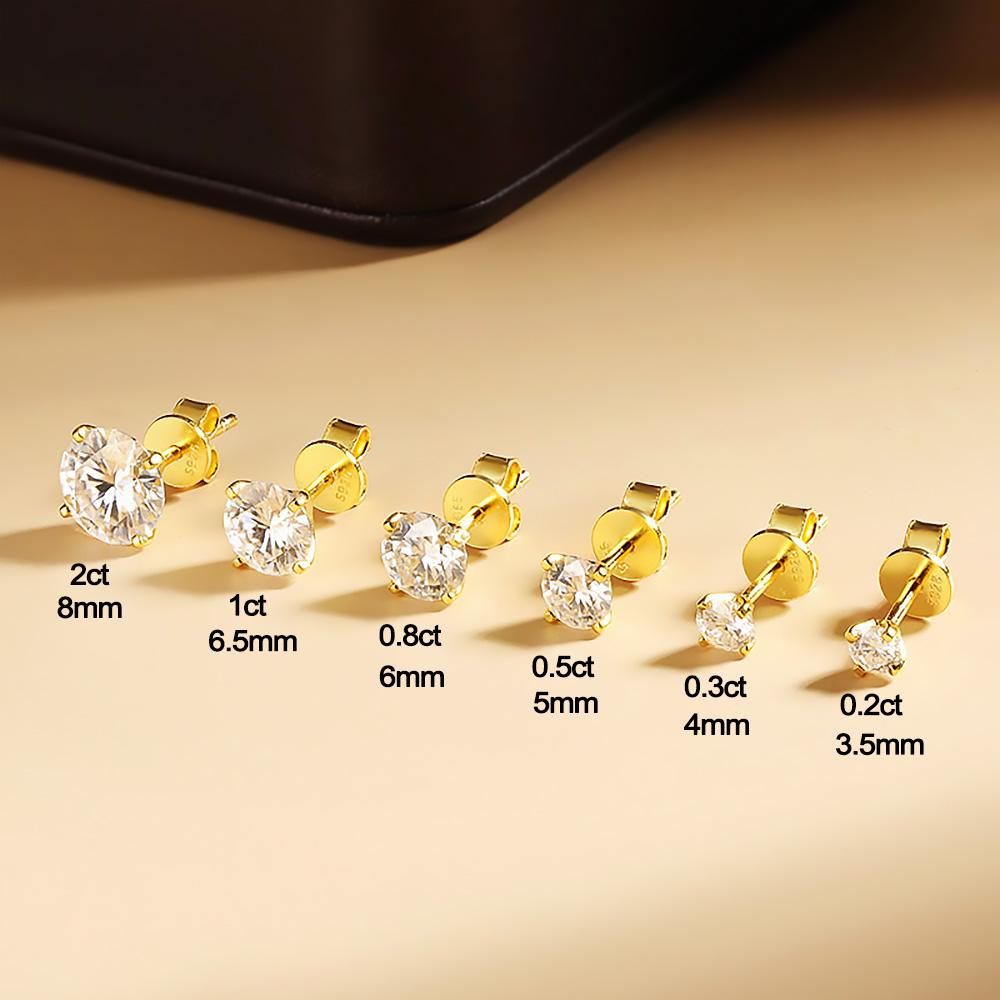 0.2-5ct Moissanite Stud Earring for Women Men Round D Color Diamond 925 Silver 18K Gold Plated Jewelry with