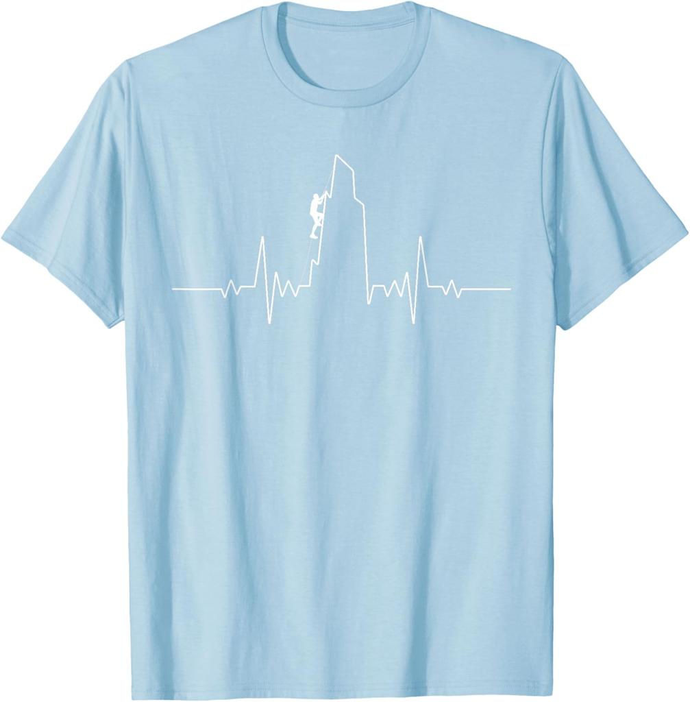Klippklättring EKG Hjärtrytm Bergsbestigare Grafisk T-shirt Andningsbar Kortärmad T-shirt för Män Kvinnor