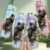 1PC Dinosaur Head Dark Art Print 750ml Color Plastic Sports Water Bottle Leakproof Flip Straw Lid Suitable for Sports Office Home Use