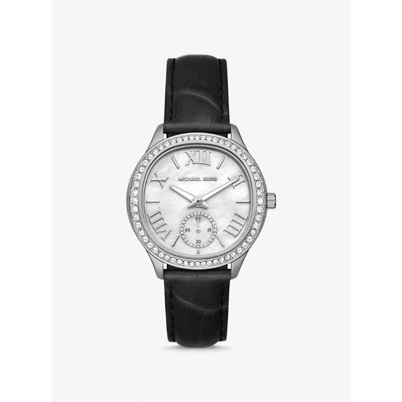 Часы Michael Kors Sage с паве, серебристого тона, с тиснением под крокодила, MK4821 чёрный