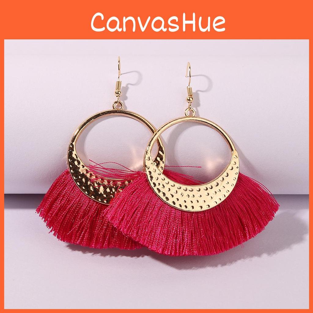 Vintage Ethnic Inspired Long Tassel Earrings With Geometric Design