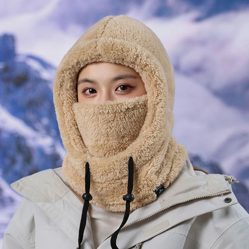 Warm Hood Hat, Scarf Integrated Hat, Women's Winter Velvet Thick Ski Riding Electric Vehicle Mask, Windproof Cover Hat
