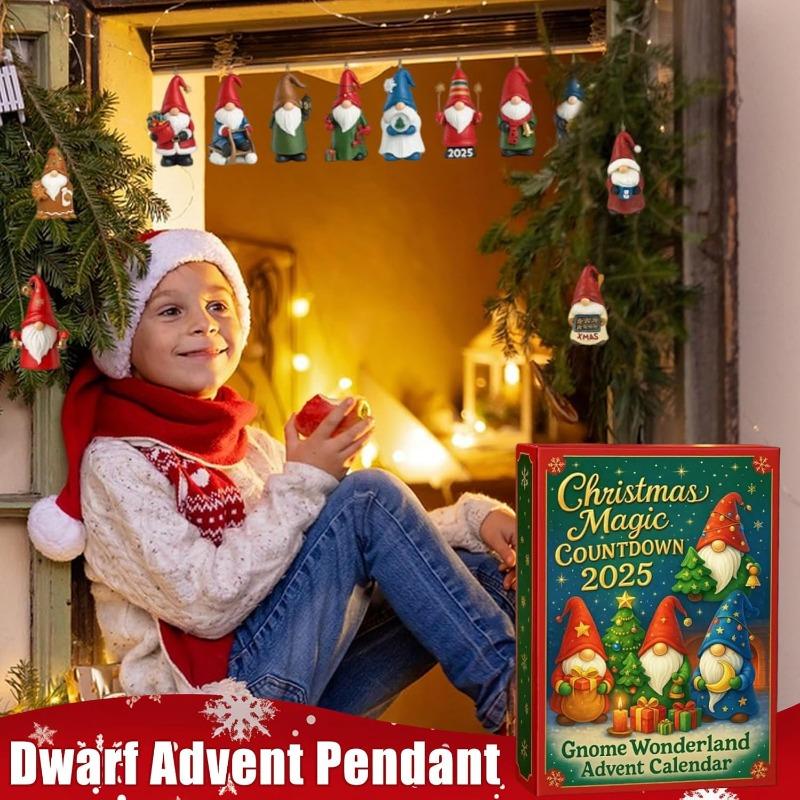 Gnomes Advent Calendars 2025,24 Days Gnome Wonderland Ornaments Christmas Countdown Calendar 2025,2D Flat  Gnomes Figures Pendant Advent Calendars