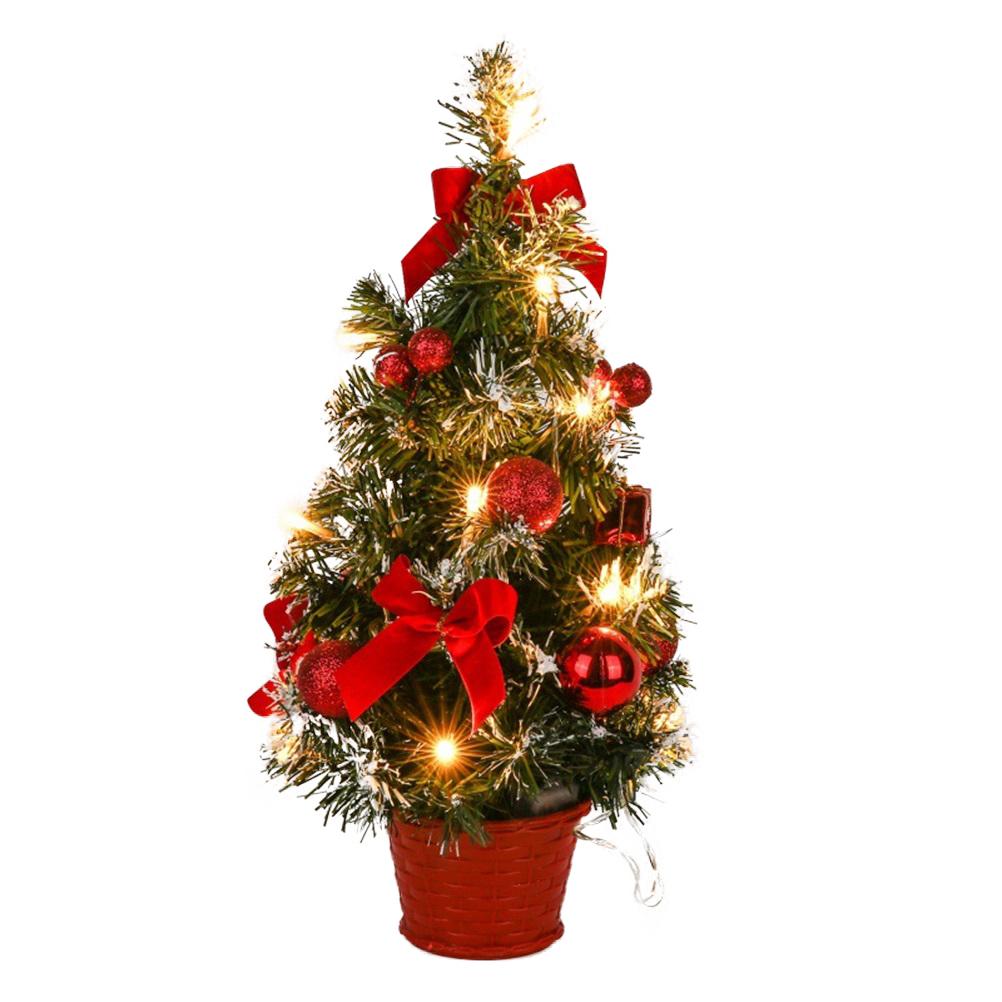 40cm Artificial Tabletop Xmas Tree Mini Xmas Decoration Tree with LED Light Decoration for Xmas Day