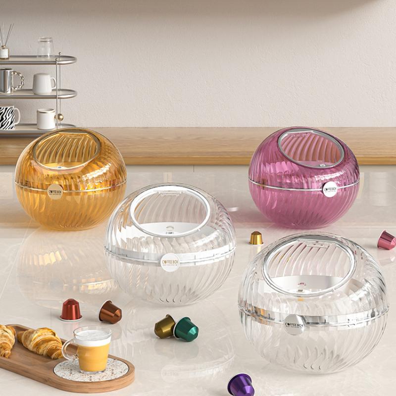 Large Coffee Capsule Organizer for Nespresso, Capsule Holder for 60Cups Dolce Gusto, Storage Basket with Lid, Coffee Accessories