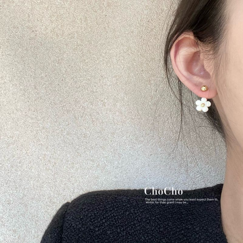 

Chocho Sweet All-Matching Daily 925 Silver Needle Flower White 925 silver needle