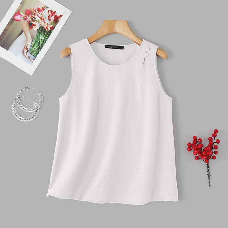 ZANZEA Women Casual Round Neck Summer Sleeveless Tank Tops