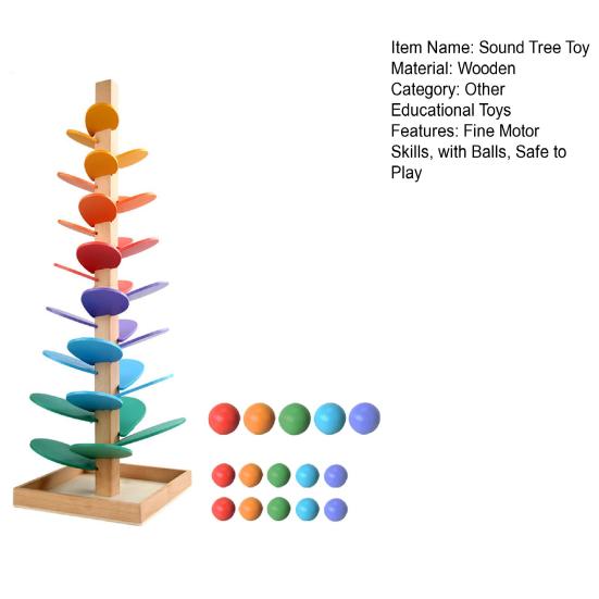Marble Run Rainbow Sound Tree Children Fine Motor Skills Wooden Music Tree with 15 Balls Toddlers Boys Girls Educational Musical Tree Toy