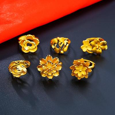 Frosted Gold-Plated Flower Ring for Women - Sandblasted Velvet Finish
