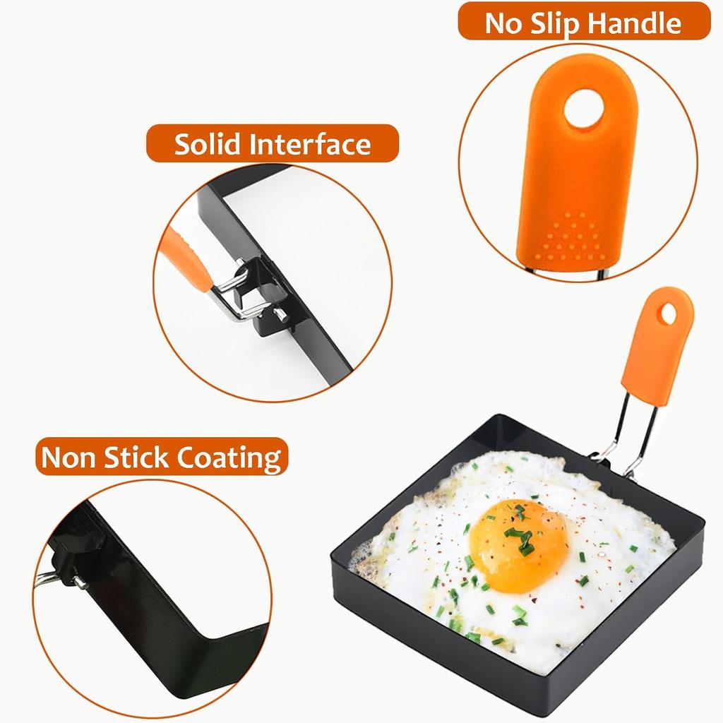 Kwadratowy pierścień do smażenia jajek - 2 szt. 4-calowe pierścienie do gotowania jajek i naleśników, nieprzywierający ze stali nierdzewnej do omletów na patelnię, kanapki śniadaniowe, babeczki