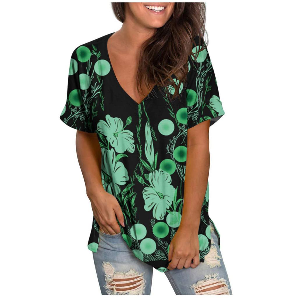 Women's Spring Summer Fashion Beach Casual Print Loose Short Sleeve T-Shirt Top