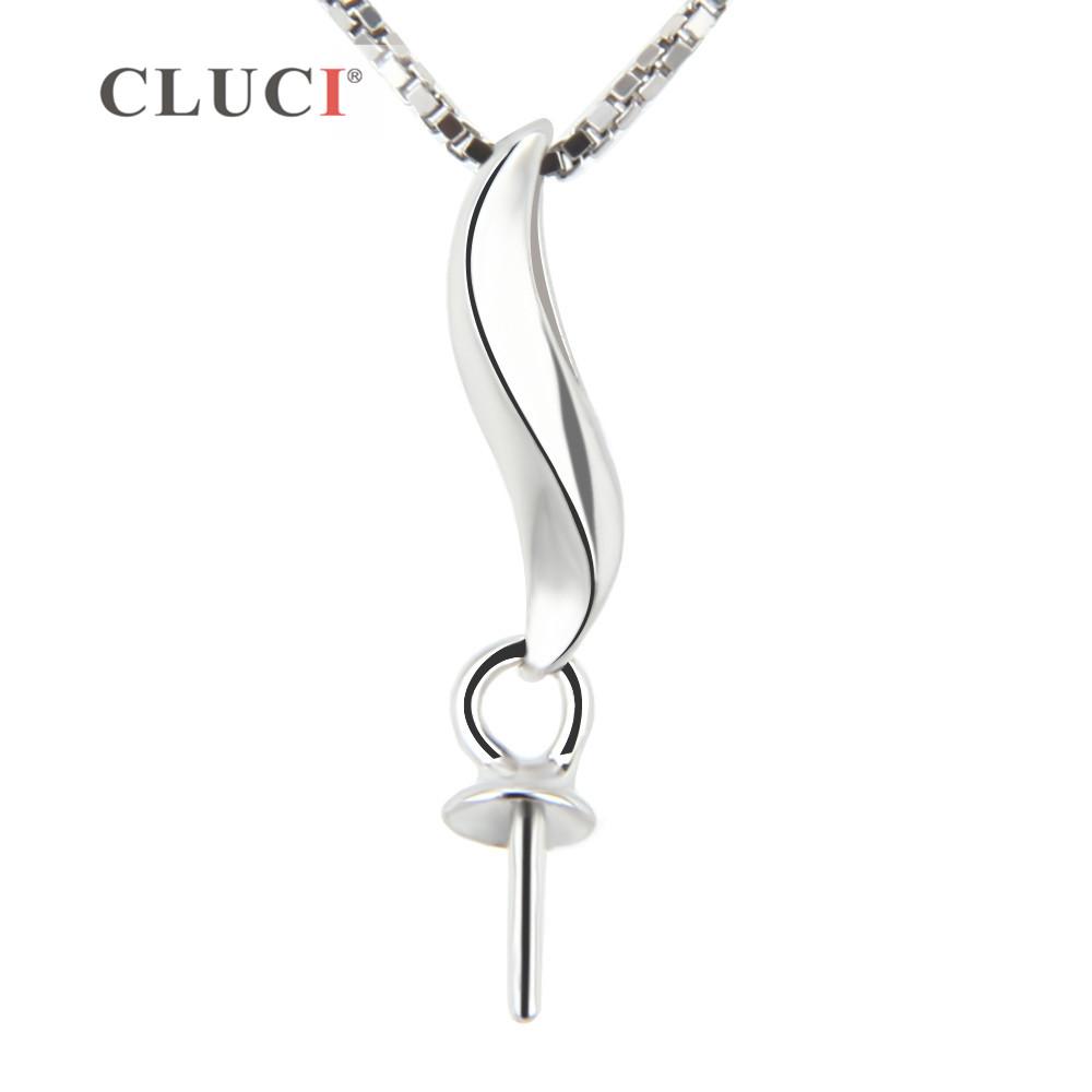 

CLUCI 925 Sterling Silver Simple Pendant for Necklace Silver 925 Gold Pearl Pendant Mounting Women Pendant Jewelry SP008SB серебряный