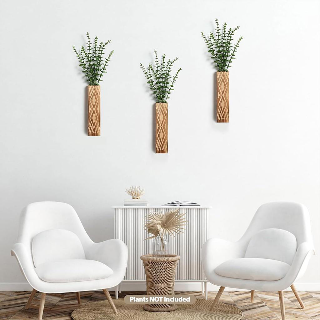 2 Pièces Vase Mural Unique Support à Fleurs en Bois pour les Passionnés de Décoration Intérieure Naturelle Vase pour Fleurs Séchées